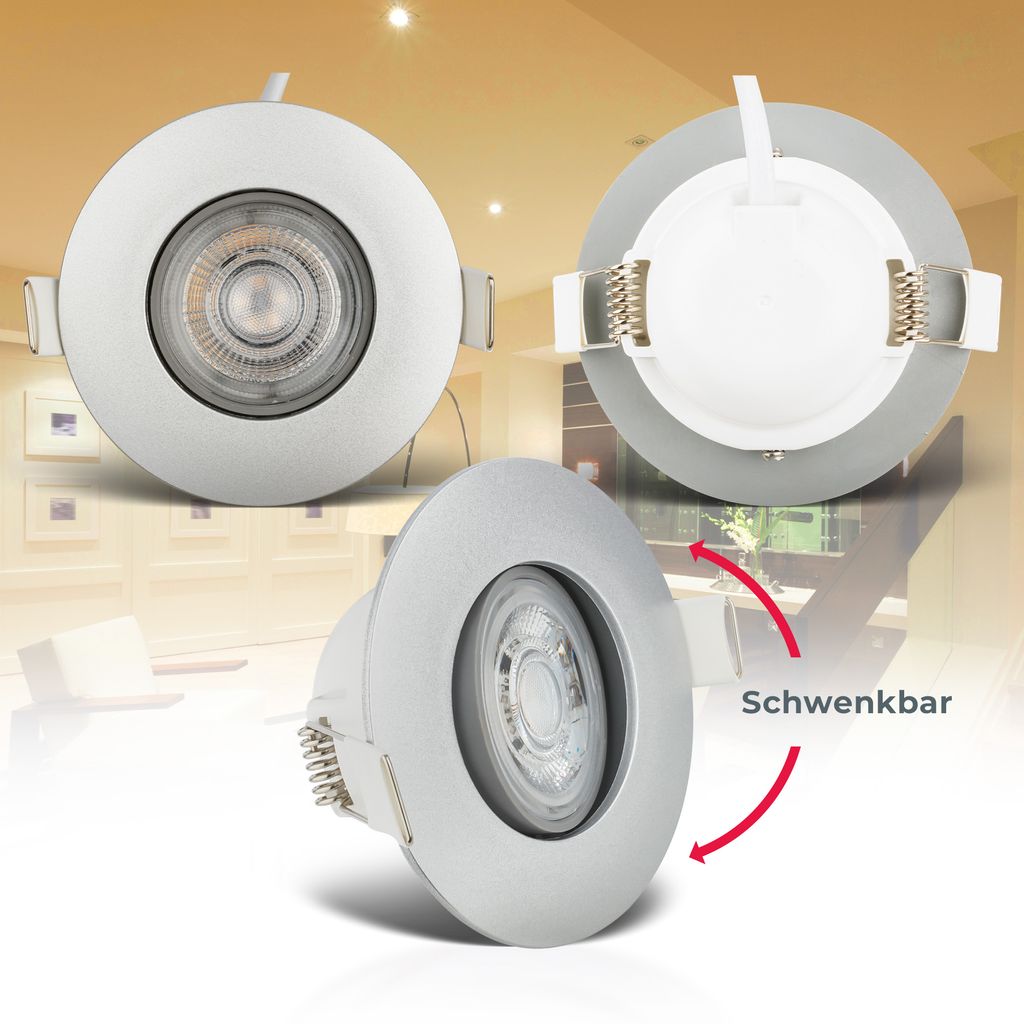 Einbaustrahler 68mm 6er Set - 230V. 4.9W. 480lm. LED. IP65. warmweiß. silberfarbig 2