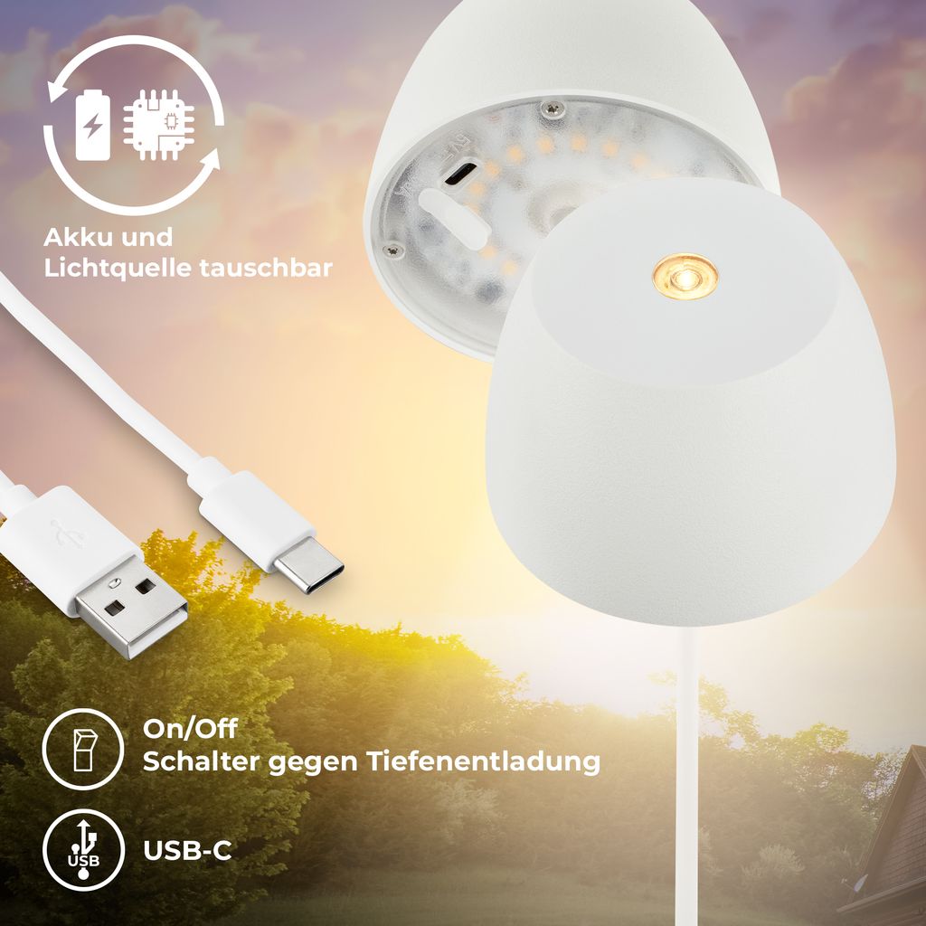 Tischlampe - 2.5W. 150lm. akku. led. dimmbar. warmweiß. weiß 5