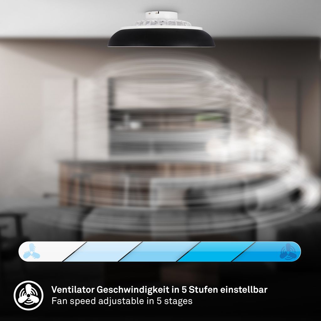 Briloner Deckenventilator mit Licht Fernbedienung Ø60cm Rund 36.5W 3900lm 3000K-6500K Warmweiß bis Tageslichtweiß DC-Motor Schwarz - Deckenleuchte Schlafzimmer Wohnzimmer 6