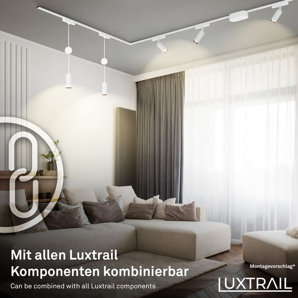 Niedervolt-Schienensystem Set 200cm - 4x LED Pendel. Höhenverstellbar. Einspeisung. Weiß 6