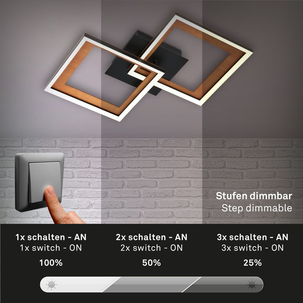 Briloner Leuchten FRAME - Wand-& Deckenleuchte - 3726015 - Stufenweise dimmbar - 3000K warmweiß - Memoryfunktion - Schwenkbar - 44 x 44 x 8 cm 4