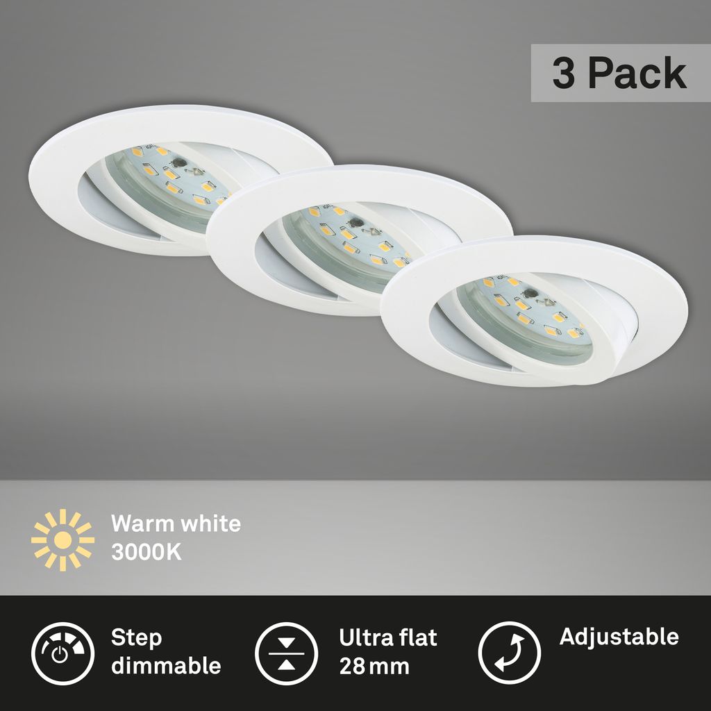 3er Set LED Einbauleuchte. Ø 8.2 cm. 6.5 W. Weiß 1