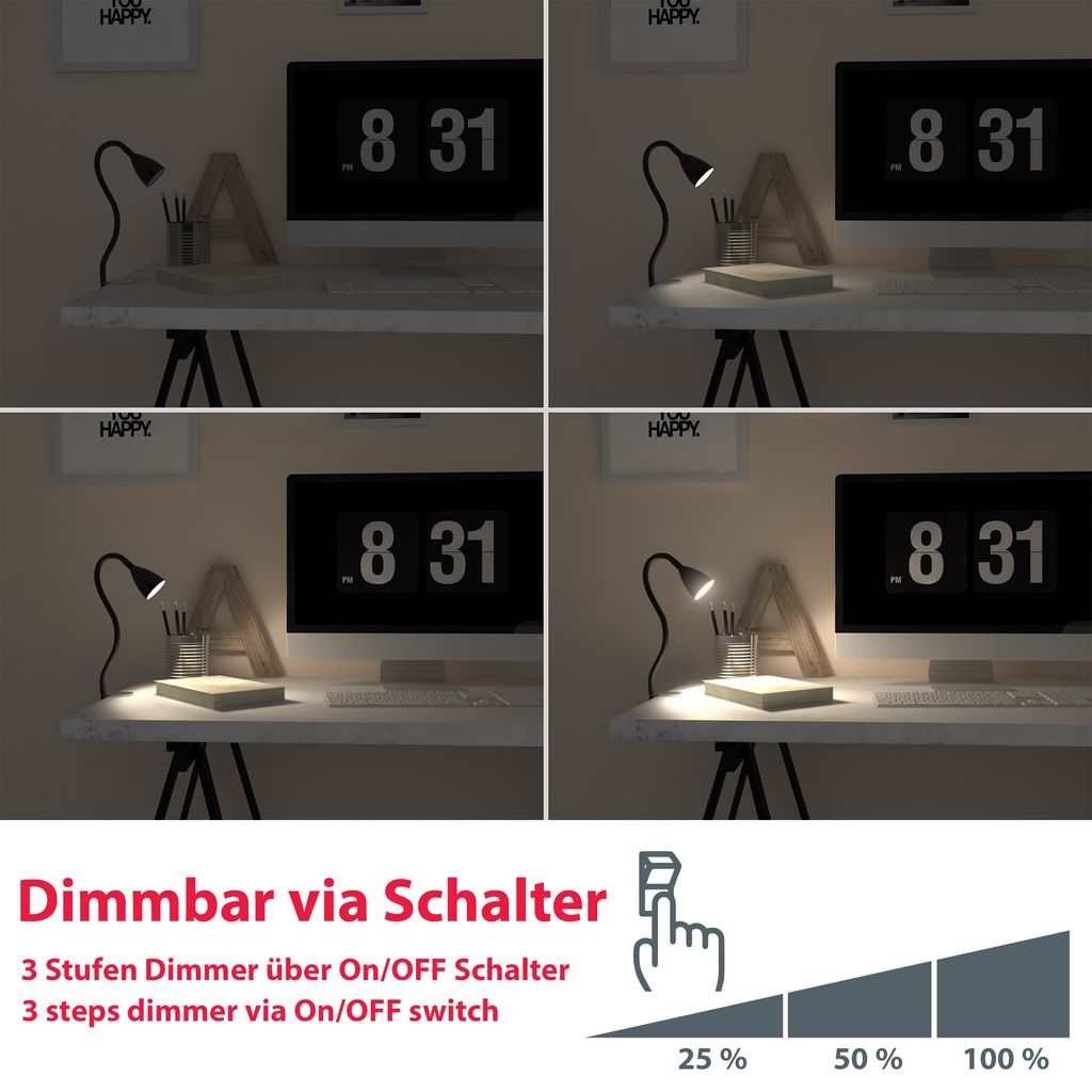 Klemmlampe - 4.8W. 400lm. LED. mit Stecker. dimmbar. warmweiß. schwarz 7