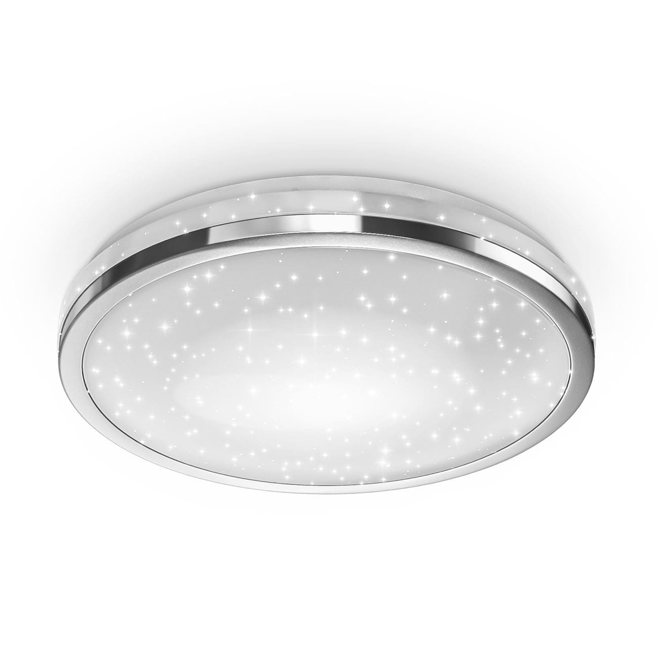 LED Deckenlampe mit Sternen-Dekor rund -  Ø33x6cm - Sternenhimmel-Deckenleuchte flach Küche Flur inkl. Leuchtmittel 15W 1500lm 4.000K neutralweißes Licht | chromfarben - 1