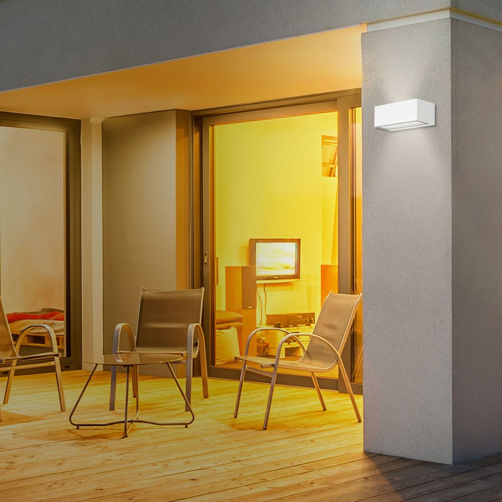 LED Außenwandleuchte Up- & Downlight 18x7x9cm - 1-flammig - Wandleuchte Hauswand Fassade Metall-Glas IP44 12W 1300lm 4.000K neutralweiße Lichtfarbe I weiß 4