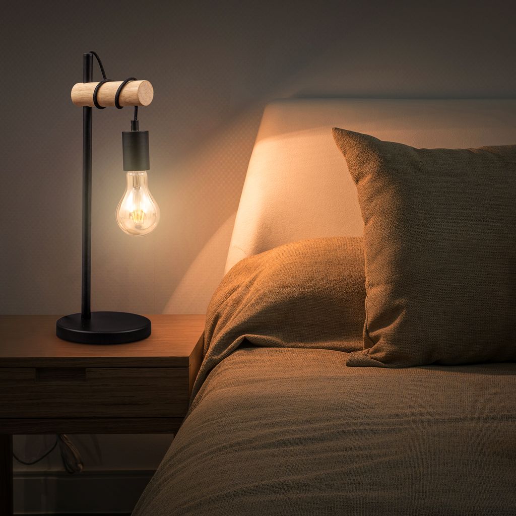 Nachttischlampe - mit Schalter. retro. max. 10W. 1-flammig. E27 Fassung. schwarz-holz 4