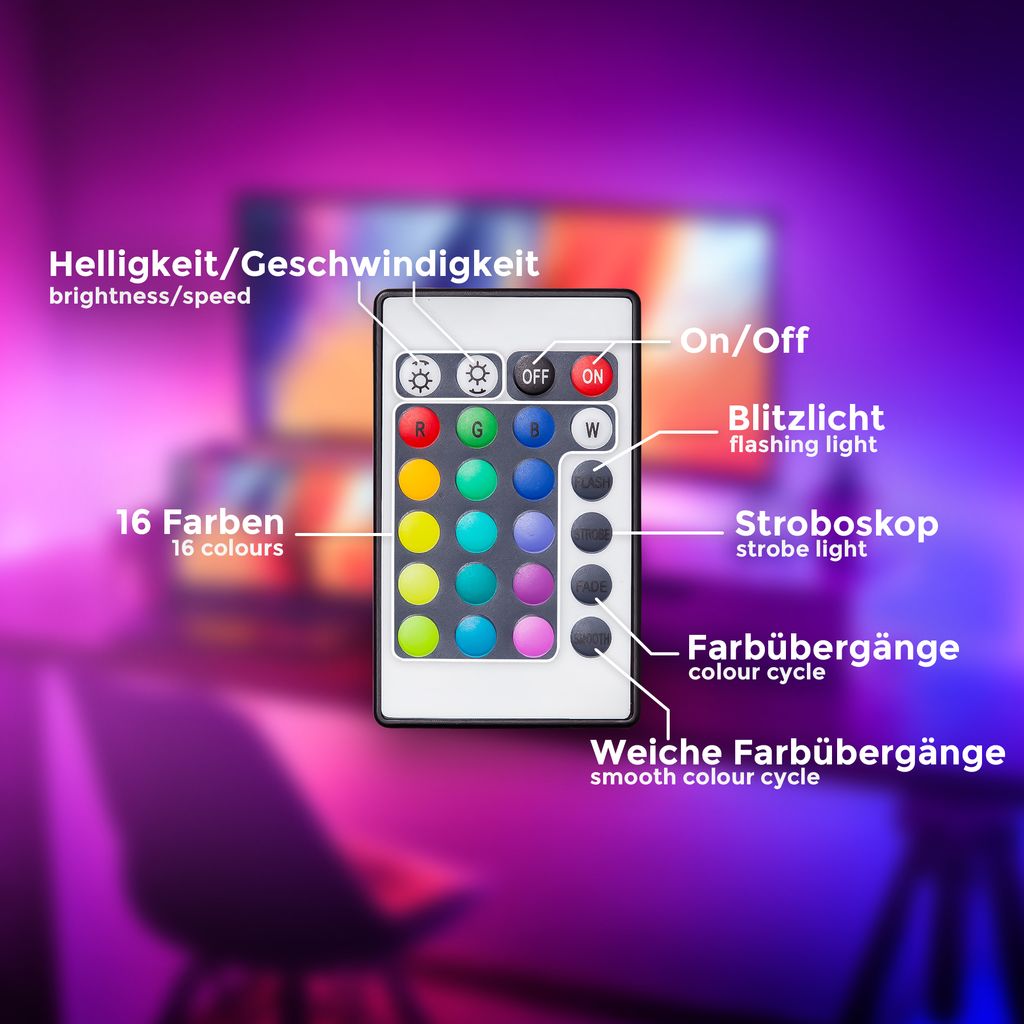 LED Streifen 10 m - dimmbar, Fernbedienung, Farbwechsel, RGB