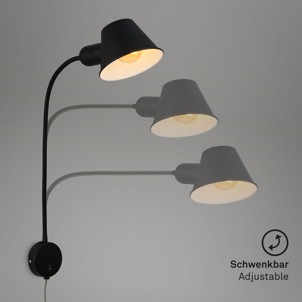 Bettleuchte Bettlampe flexibel Leselampe 1xE27 10W schwarz Schlafzimmer Briloner 3
