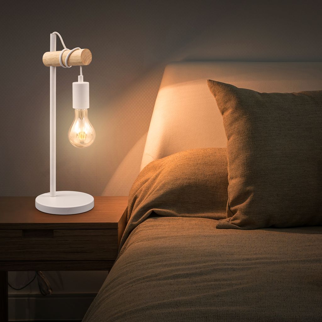 Nachttischlampe - mit Schalter. retro. max. 10W. E27 Fassung. weiß-holz 4