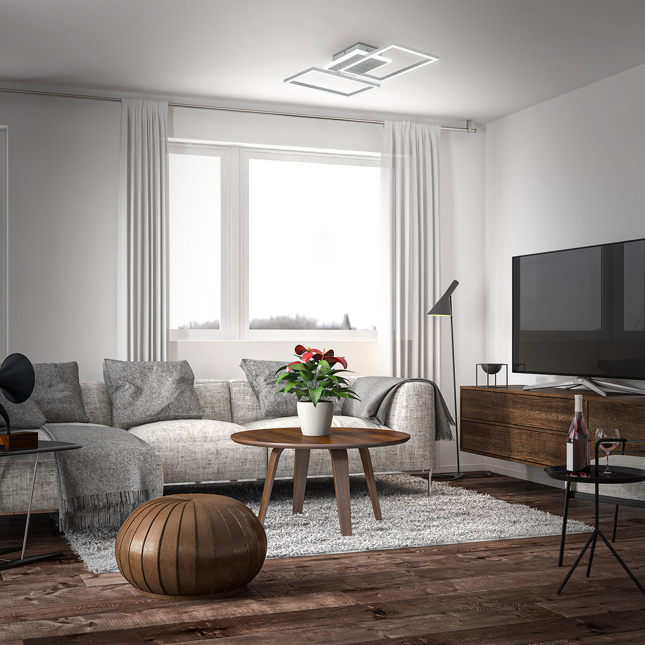 LED-Deckenleuchte 50x38cm - 2-flammig - dimmbar 40W 4200lm CCT 2700K-6500K Timer Nachtlicht Fernbedienung | Alu-gebürstet - 2
