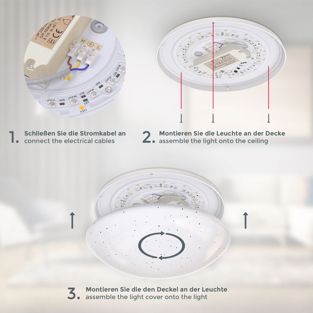 Deckenleuchte Ø25.5 cm - 10W. 900lm. LED. dimmbar. Fernbedienung. RGBW. weiß 6