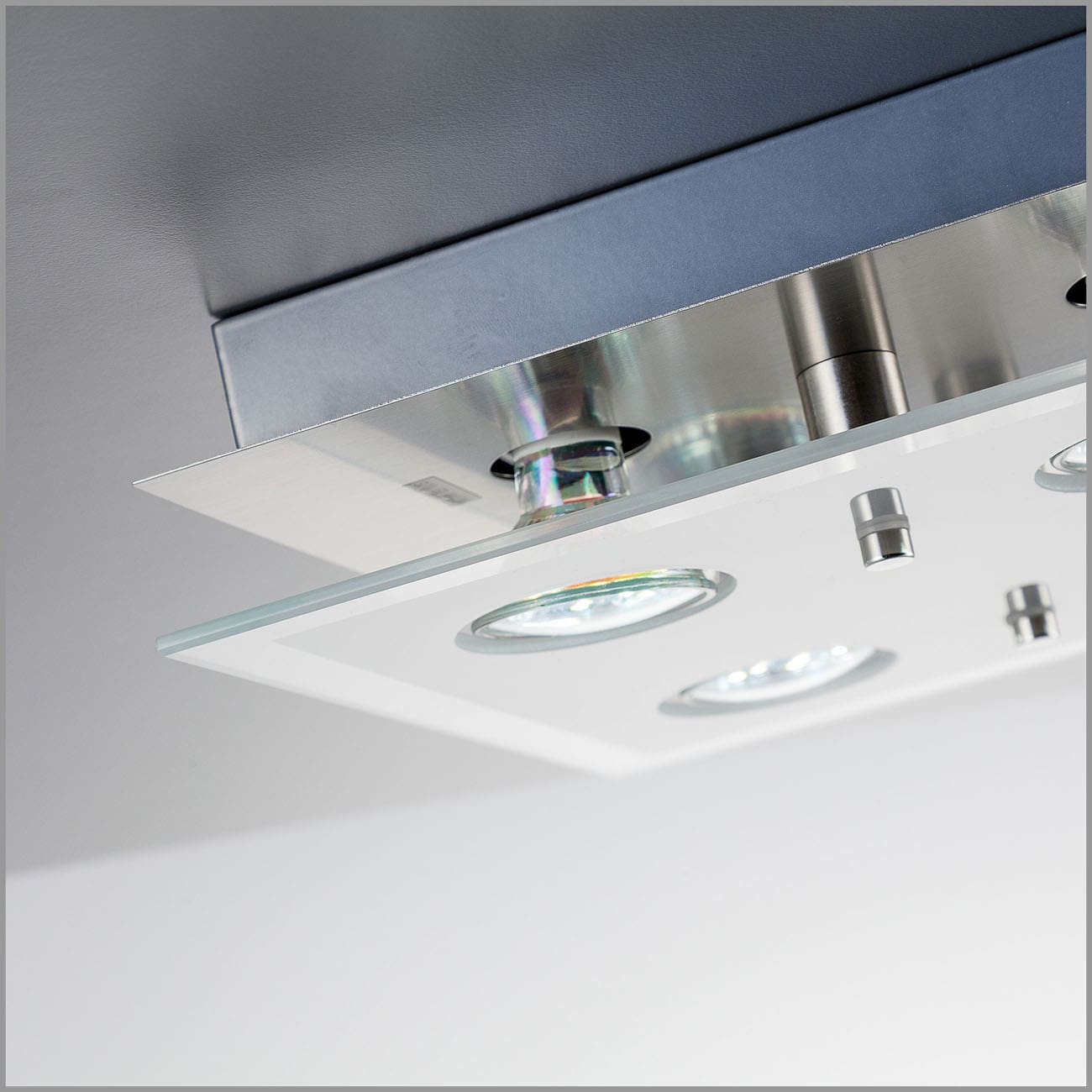 LED Deckenleuchte 25x25cm - 4-flammig - moderne Deckenlampe Glas Metall GU10 12W 1000lm warmweiß | Matt-Nickel - 6