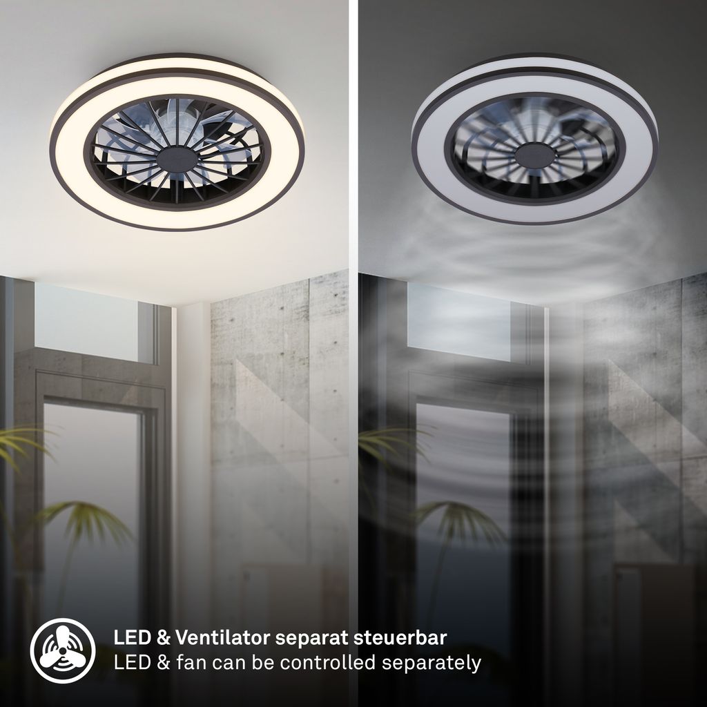 Briloner Deckenventilator mit Licht Fernbedienung Ø38cm Rund 24W 2600lm 3000K-6500K Warmweiß bis Tageslichtweiß DC-Motor Schwarz - Deckenleuchte Schlafzimmer Wohnzimmer 2