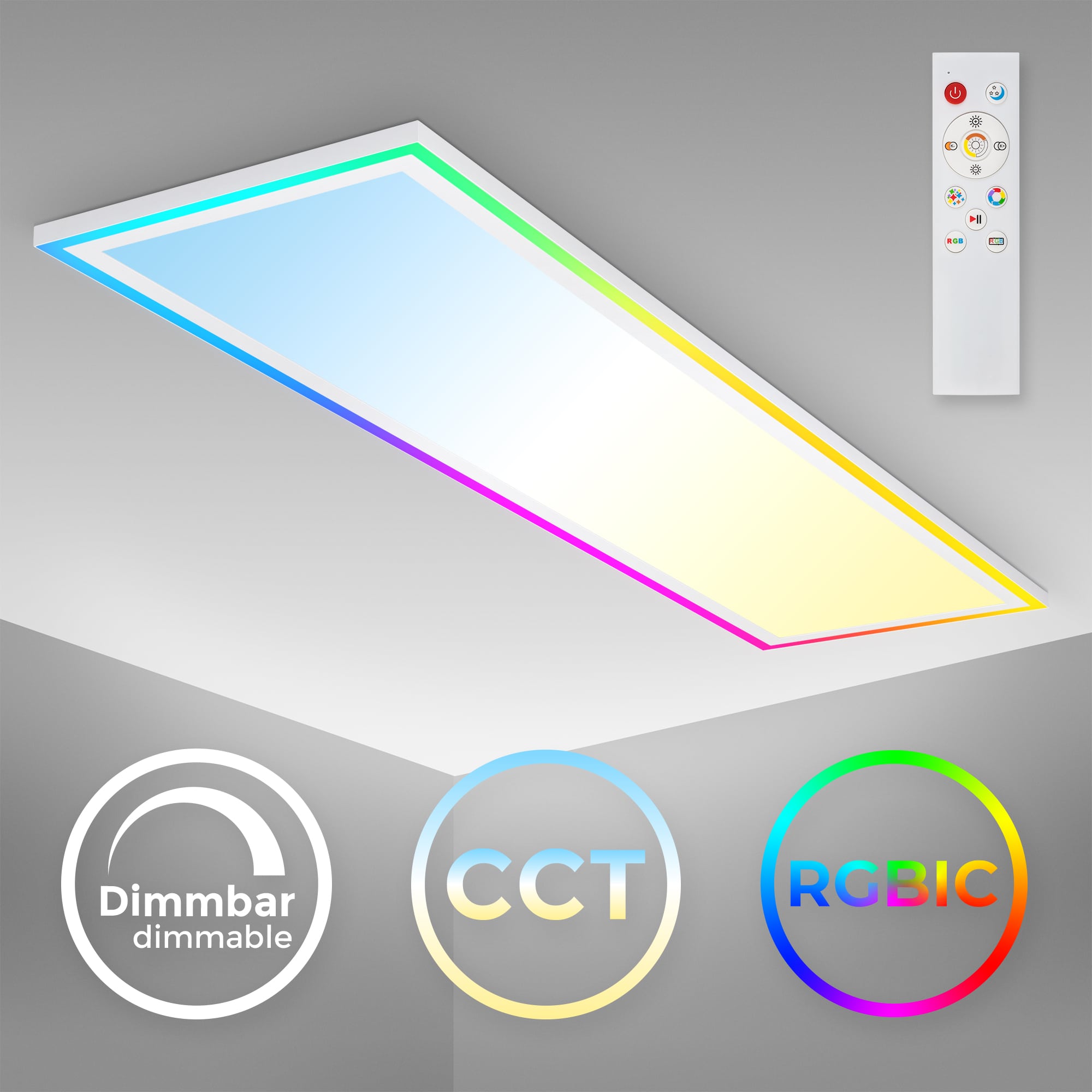  LED Panel dimmbar RGB dynamischer Farbwechsel  - 103x28,5cm - Deckenlampe flach 22W 2400lm CCT 3000–6500K mit Fernbedienung Timer Nachtlicht für Büro Wohnzimmer | weiß - 1