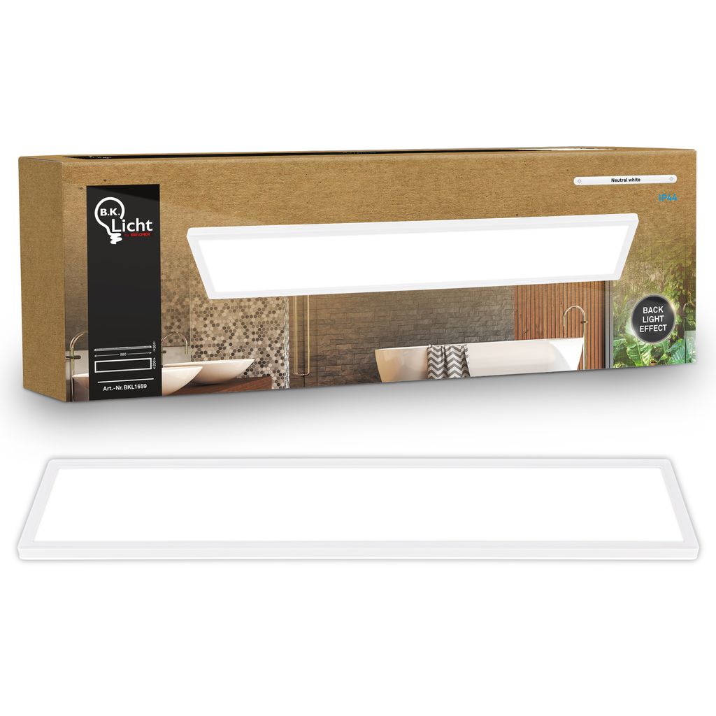 LED Panel 98x20 cm - 36W, 4800lm, Flach, Backlight, IP44, Neutralweiß, Weiß