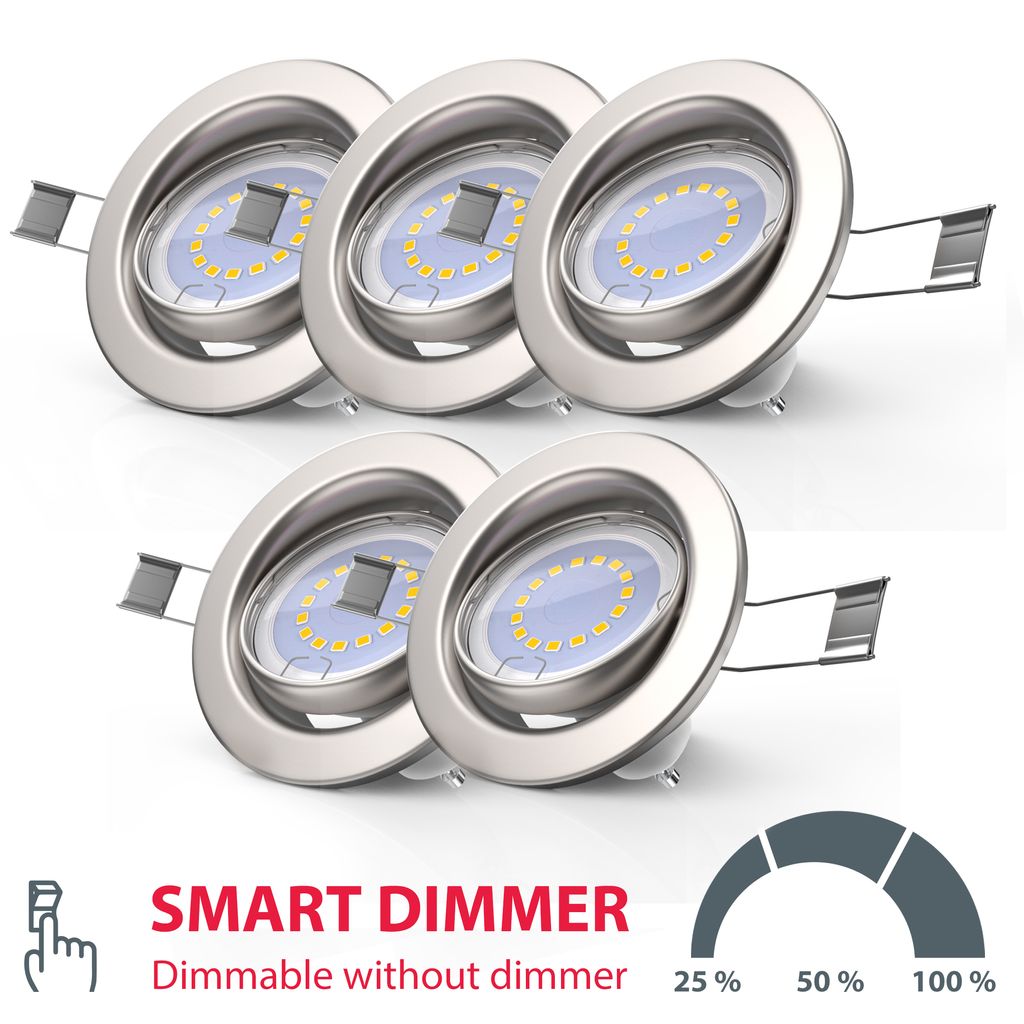 Einbauspot 68mm 5er Set - GU10. 5W. 400lm. LED. dimmbar. warmweiß. matt-nickel 9