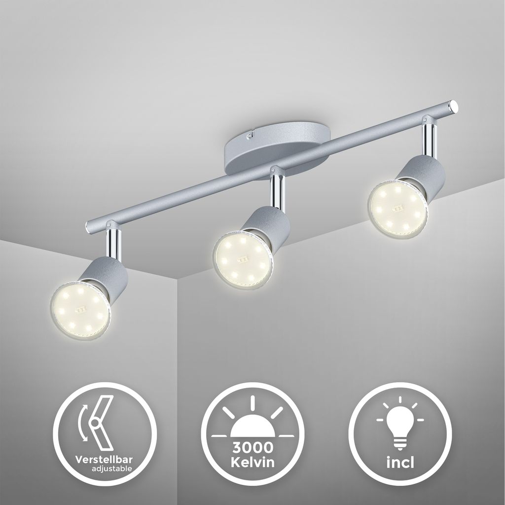 Deckenstrahler - 9W. 750lm. LED. schwenkbar. GU10. 3-flammig. warmweiß. silberfarbig 1