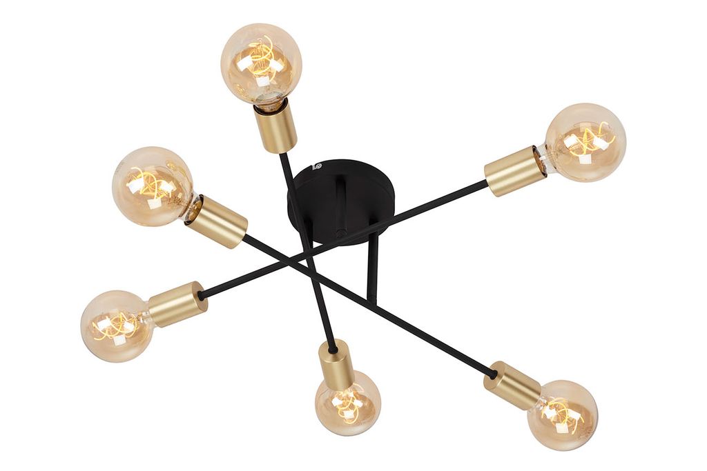 Retro Deckenleuchte 6-flammig ? 55 cm. E27. drehbar. Vintage Design. Schwarz-Gold 0