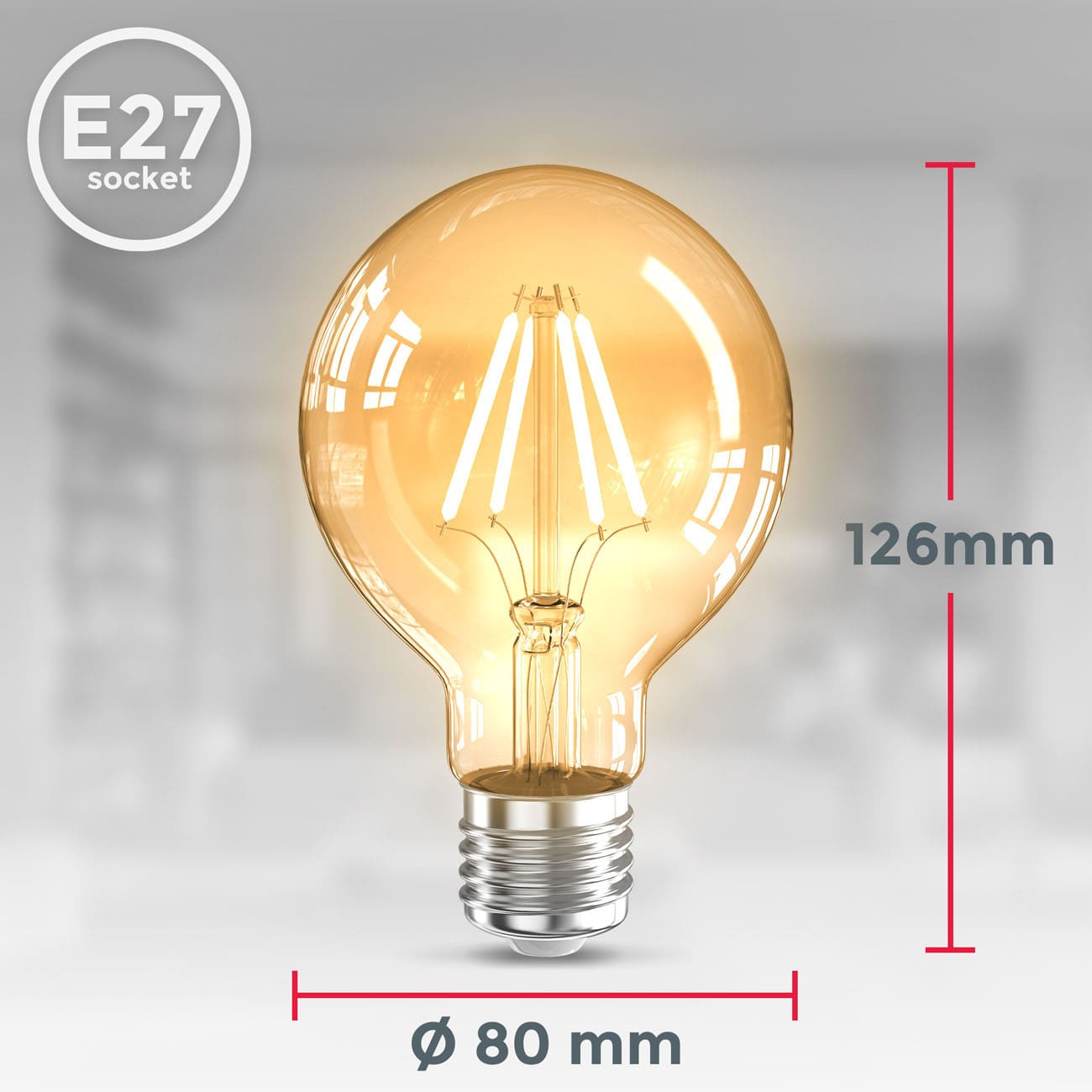 LED Glühbirne G80 E27 Vintage Lampe Edison - 2er Set - Retro-Glühlampe 126x80mm Tropfenform Energiesparlampe 4W 320lm 2.200K ultra-warmweißes Licht | bernstein - 8