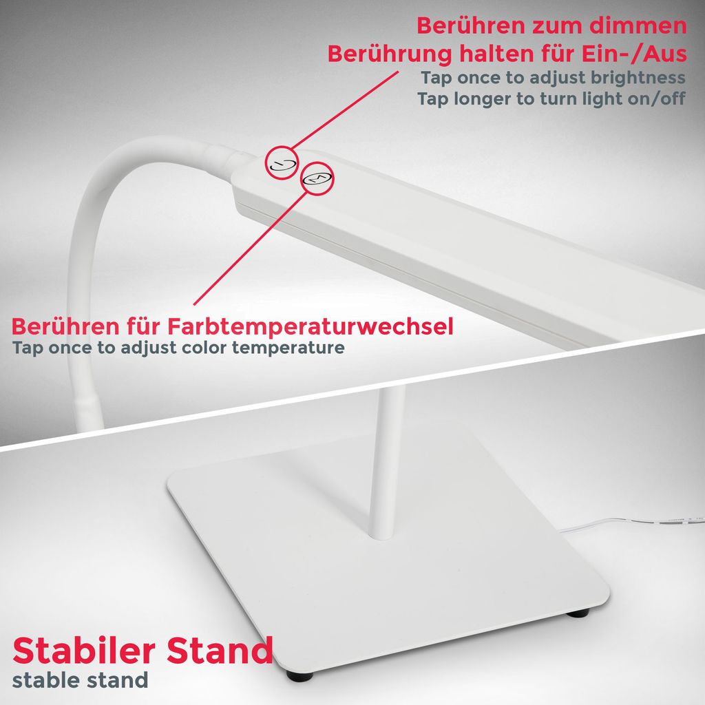 Stehlampe - 6.5W. 600lm. LED. dimmbar. schwenkbar. touch. CCT. Weiß 7