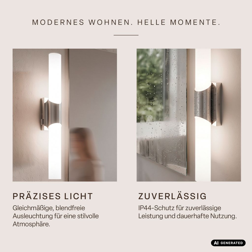 Kave LED Spiegelleuchte - 11W, 1.300lm, Neutralweiß, IP44, Chrom