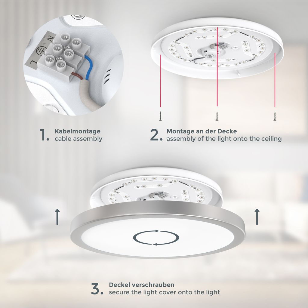 Deckenlampe Ø38 cm - 24W. 3000lm. LED. neutralweiß. silberfarbig 7