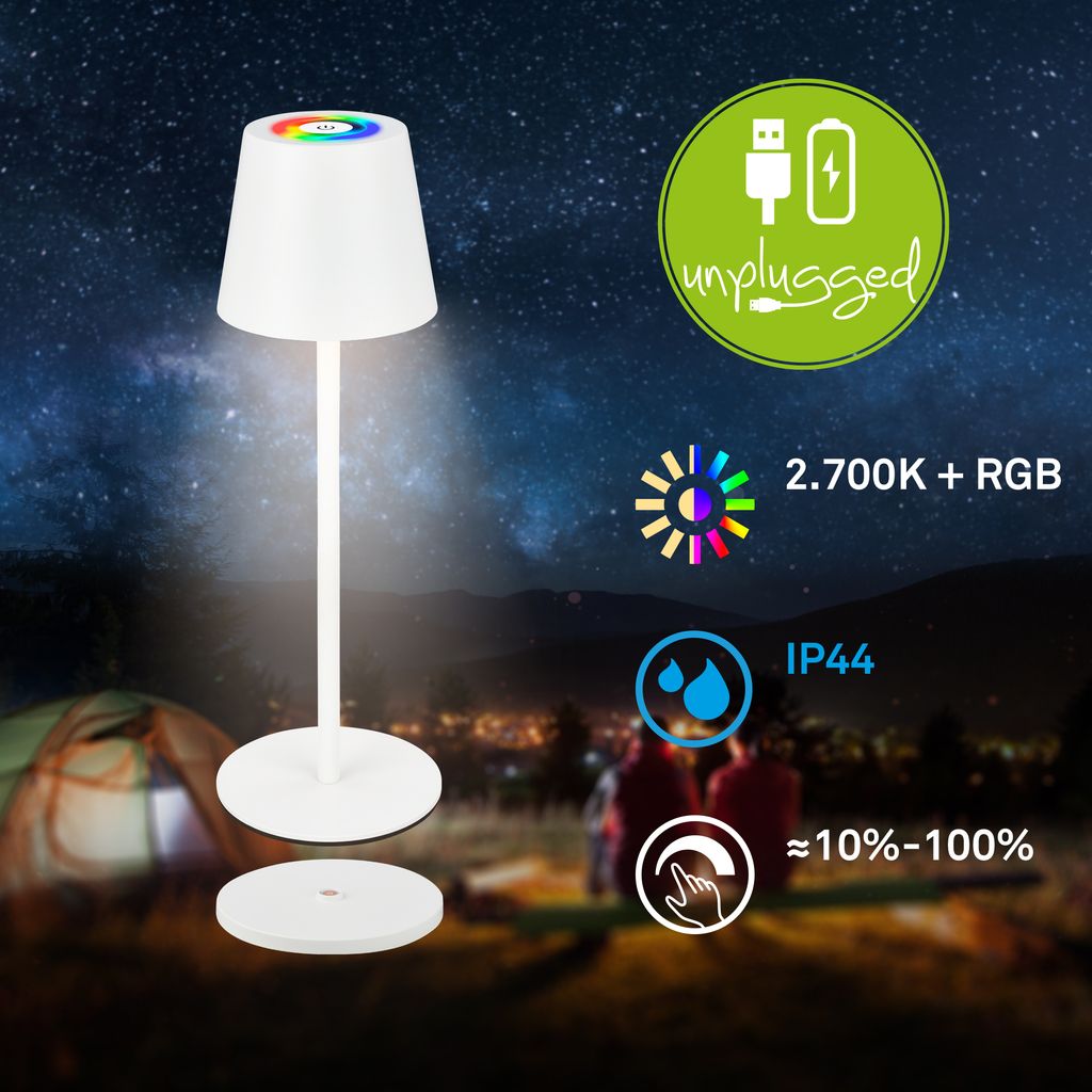 RGBW LED Akku-Tischlampe 36cm - Dimmbar. Touch. IP44. 230lm. 2.5W. 2700K warmweiß. Ladestation. anthrazit 1