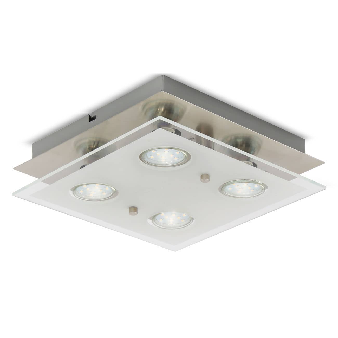 LED Deckenleuchte 25x25cm - 4-flammig - moderne Deckenlampe Glas Metall GU10 12W 1000lm warmweiß | Matt-Nickel - 1