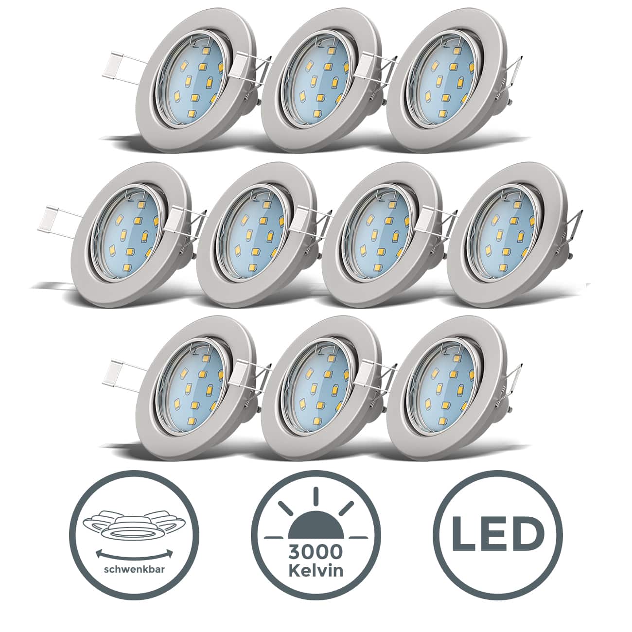 LED Einbaustrahler | Einbauleuchte 10er SET | 3W inkl. GU10 schwenkbar - 3
