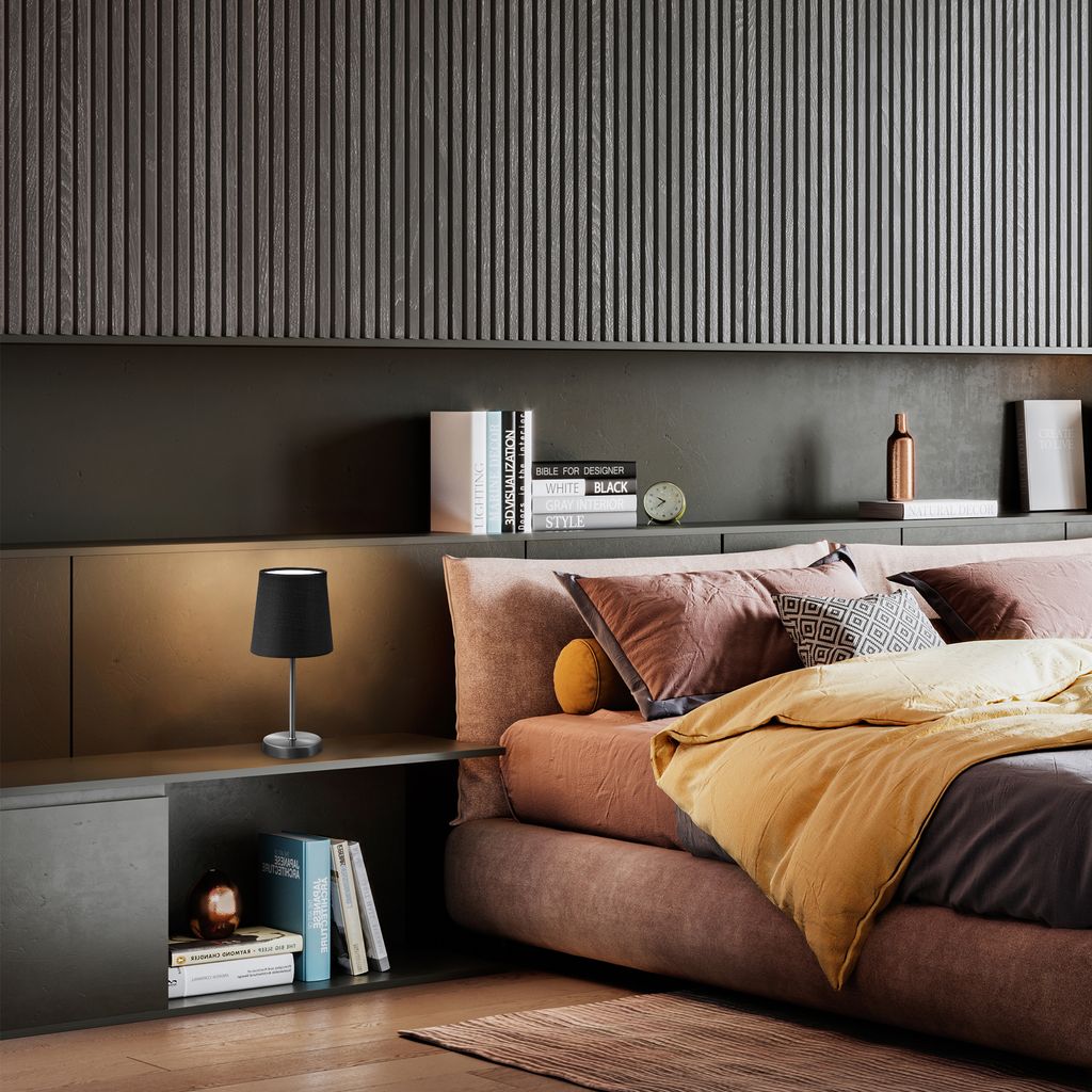 Nachttischlampe - mit Schalter. Stoff. max. 25W. E14 Fassung. schwarz 2