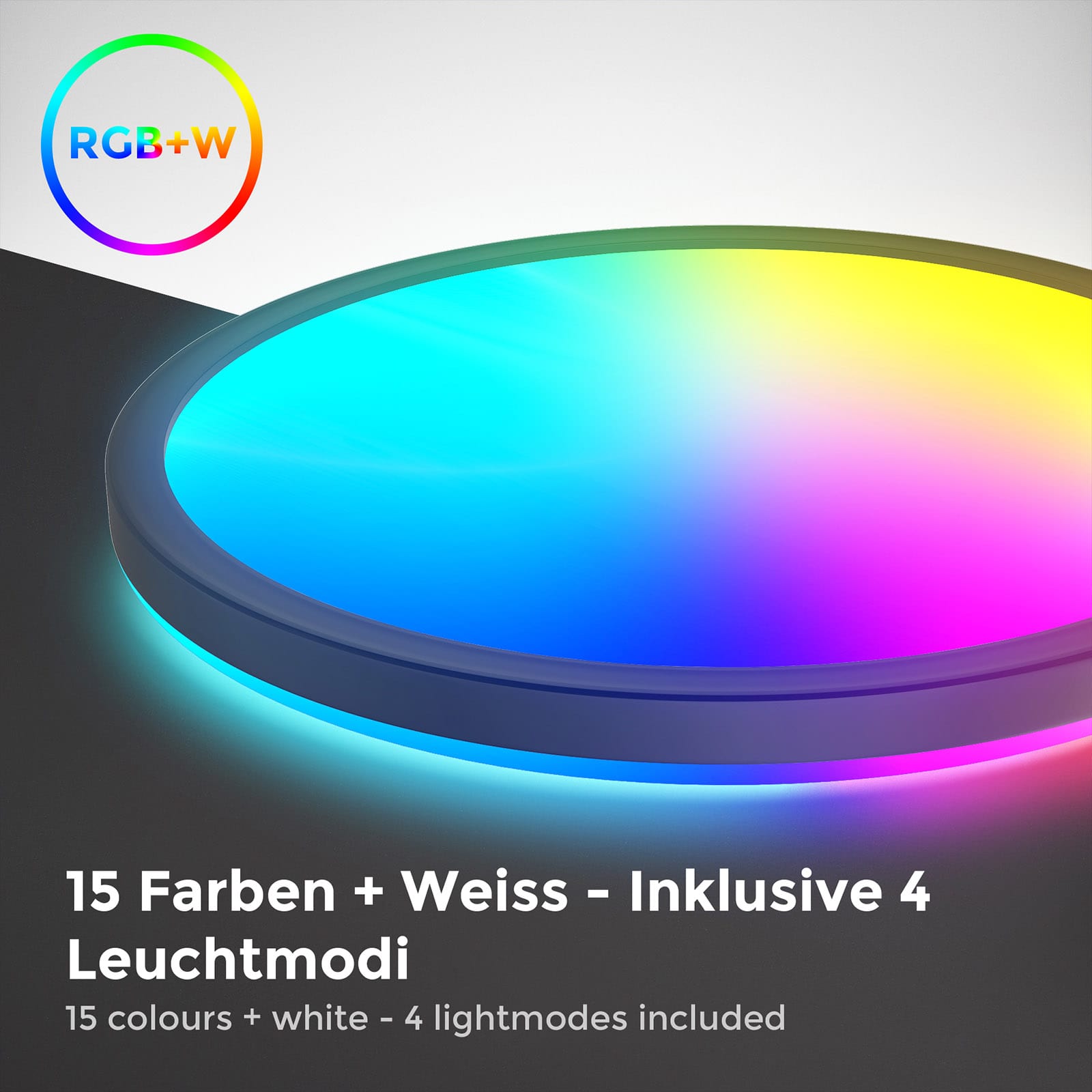LED Deckenleuchte 29cm - Ultra-Flach - RGB Panel rund mit Backlight 15W 1850lm 4000K Neutralweiß Fernbedienung | schwarz - 6