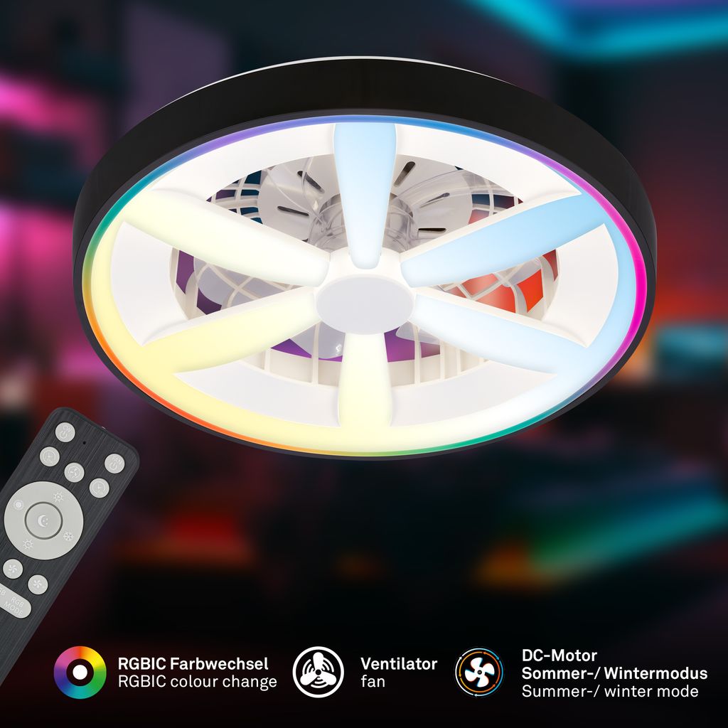 Deckenventilator mit Beleuchtung Fernbedienung Ventilator Dimmbar RGBIC CCT 1