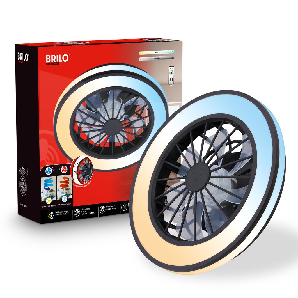 Venturo Deckenventilator mit Beleuchtung - 24W, 2600lm, 5 Geschwindkeiten, CCT, Dimmbar, Schwarz