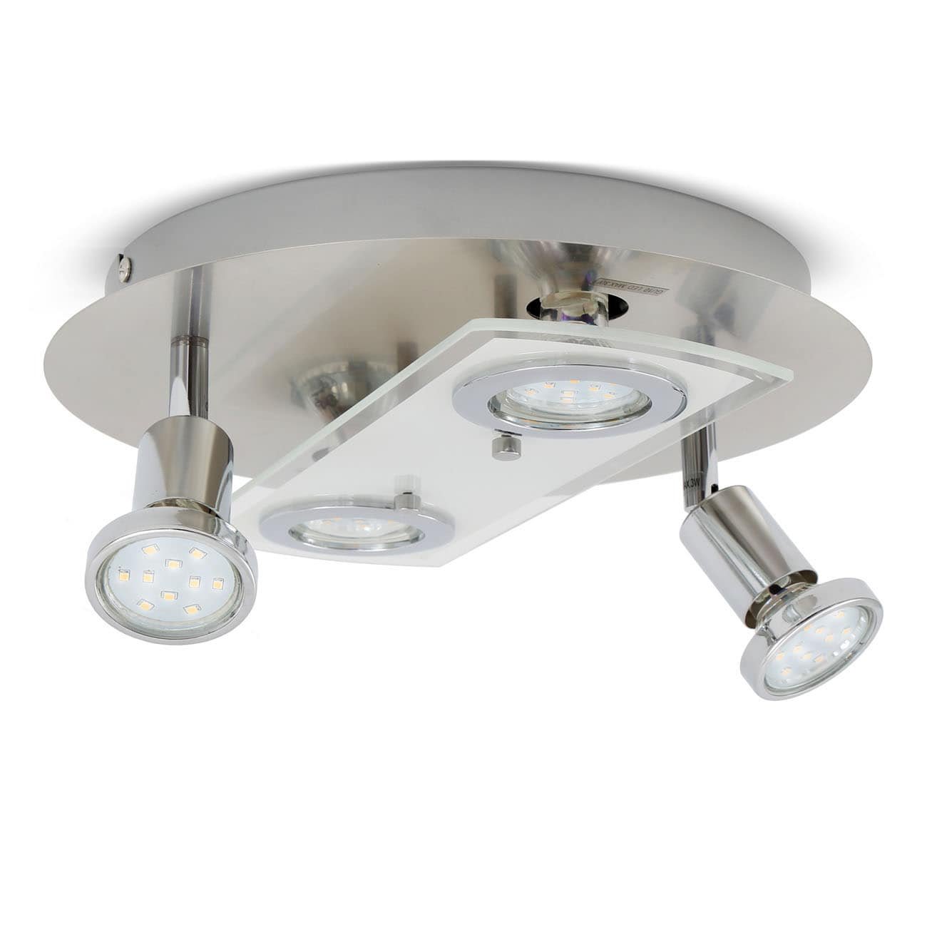 LED Deckenleuchte 29cm - 4-flammig - moderne Deckenlampe 2 Spots schwenkbar Glas Metall GU10 12W 1000lm warmweiß | Matt-Nickel - 1