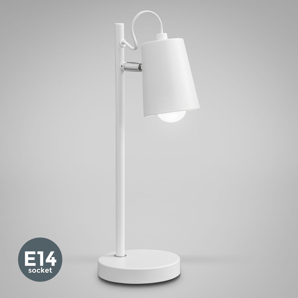 Schreibtischlampe - mit Stecker. Schalter. schwenkbar. E14 Fassung. weiß 1