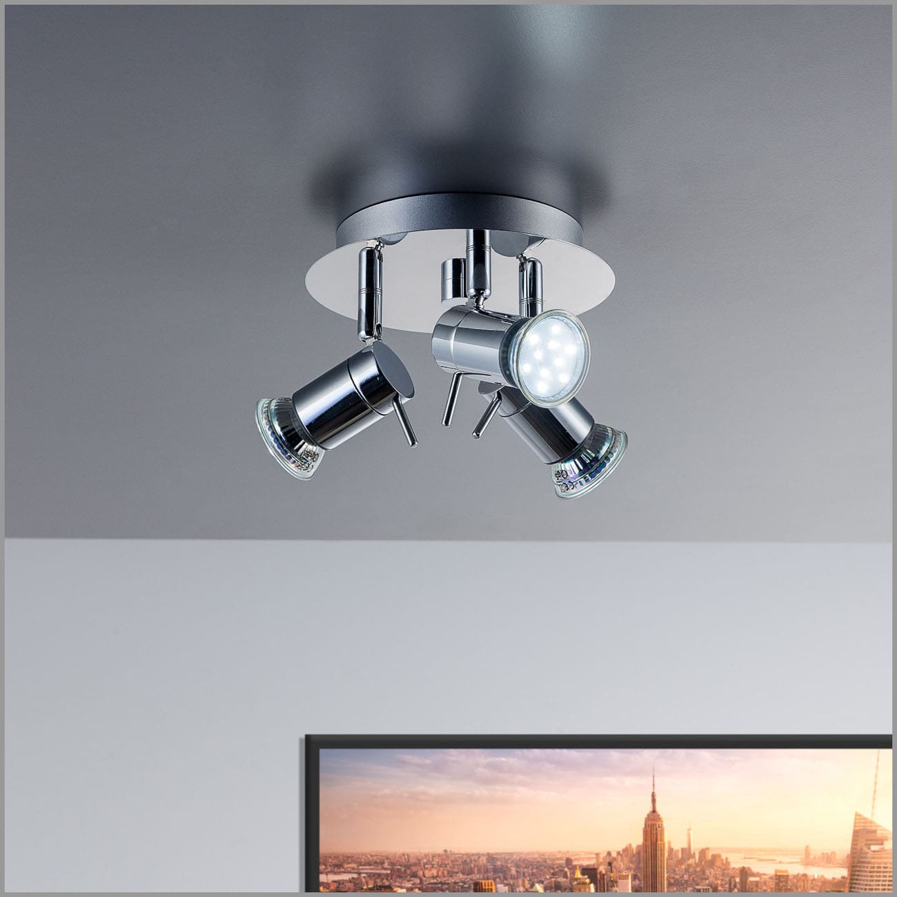 LED Bad-Deckenspot Ø16,5cm - 4-flammig - Badezimmer-Lampe IP44 230V GU10 9W 750lm warmweiß | Chrom - 2