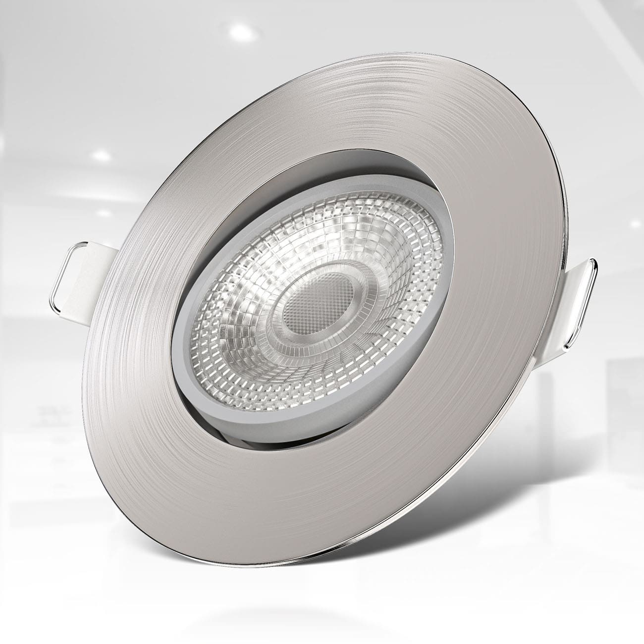 LED Einbaustrahler Ø90mm - 12er SET - ultraflach 24mm schwenkbar 230V 5W 460lm warmweiße Lichtfarbe | Matt-Nickel - 4