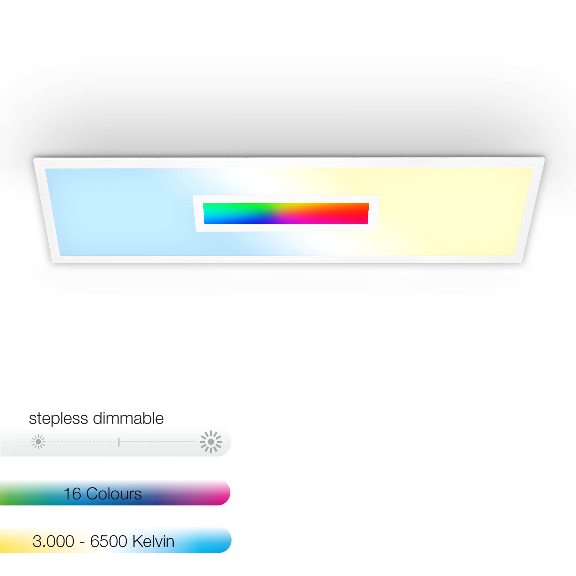  LED Panel dimmbar mit Fernbedienung - 100x25x6cm - RGB Deckenleuchte 22W 2200lm CCT 3000–6500K Timer Memory Deckenlampe Büro Wohnzimmer | weiß - 8