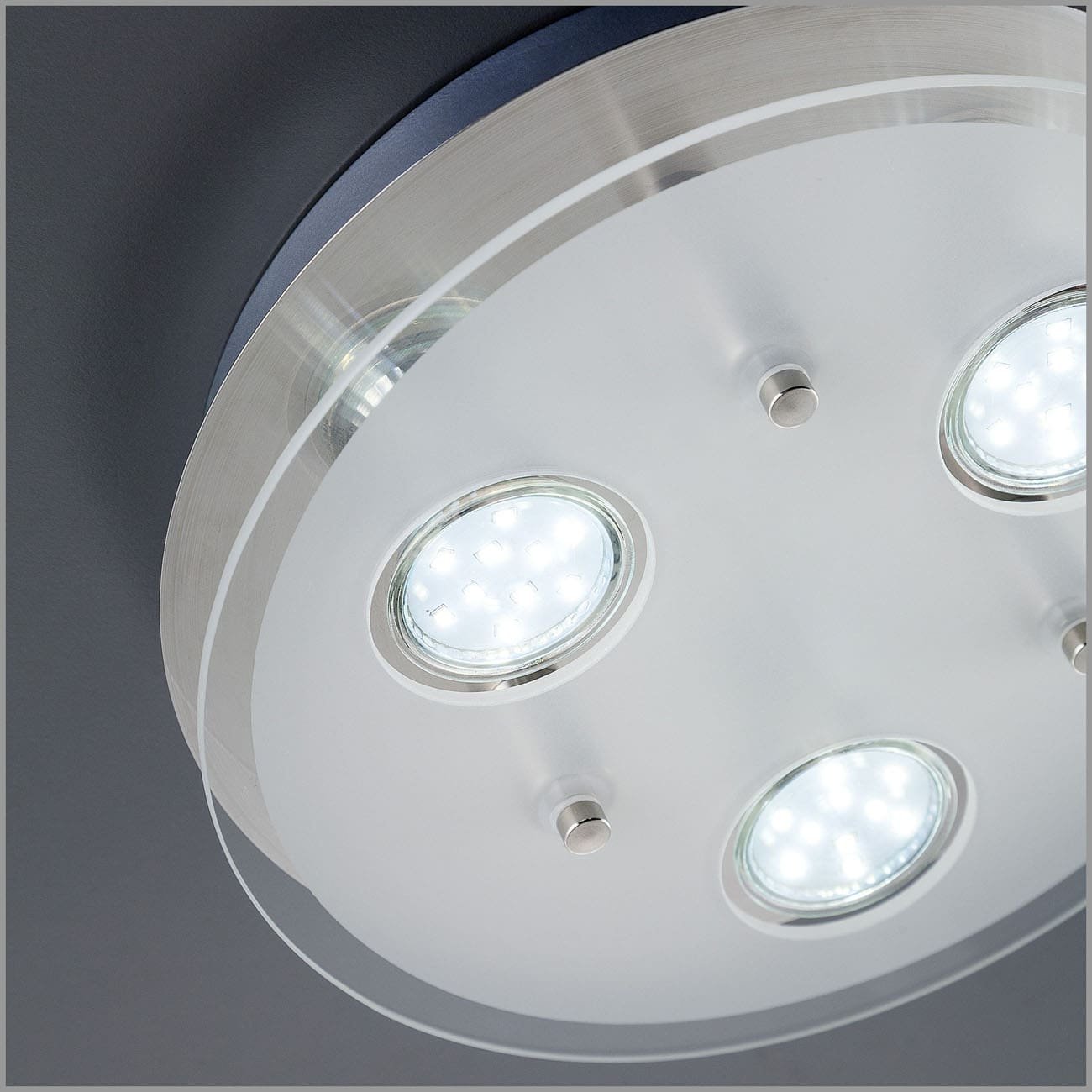LED Deckenleuchte rund 25x7 cm - 3-flammig - moderne Deckenlampe Glas Metall GU10 9W 750lm warmweiß | Matt-Nickel - 4