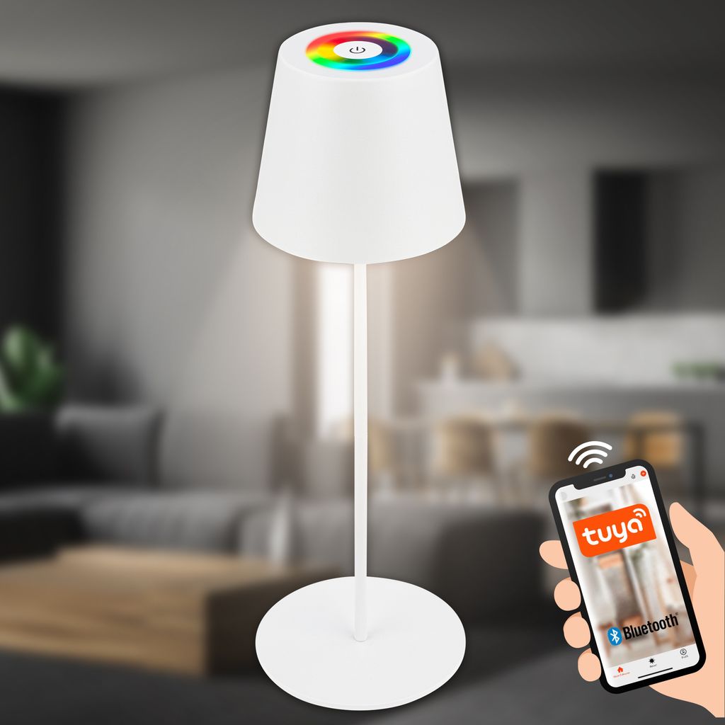 LED Akku-Tischlampe 36cm - kabellos. Smart. Dimmbar. 300 Lumen. 3.5W. 2700K warmweiß. weiß 2