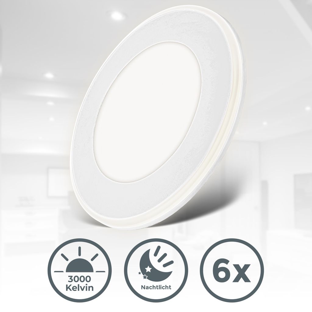 Einbaustrahler 68mm 6er Set - 230V. 4.9W. 425ml. LED. Nachtlichtring. warmweiß. weiß 13