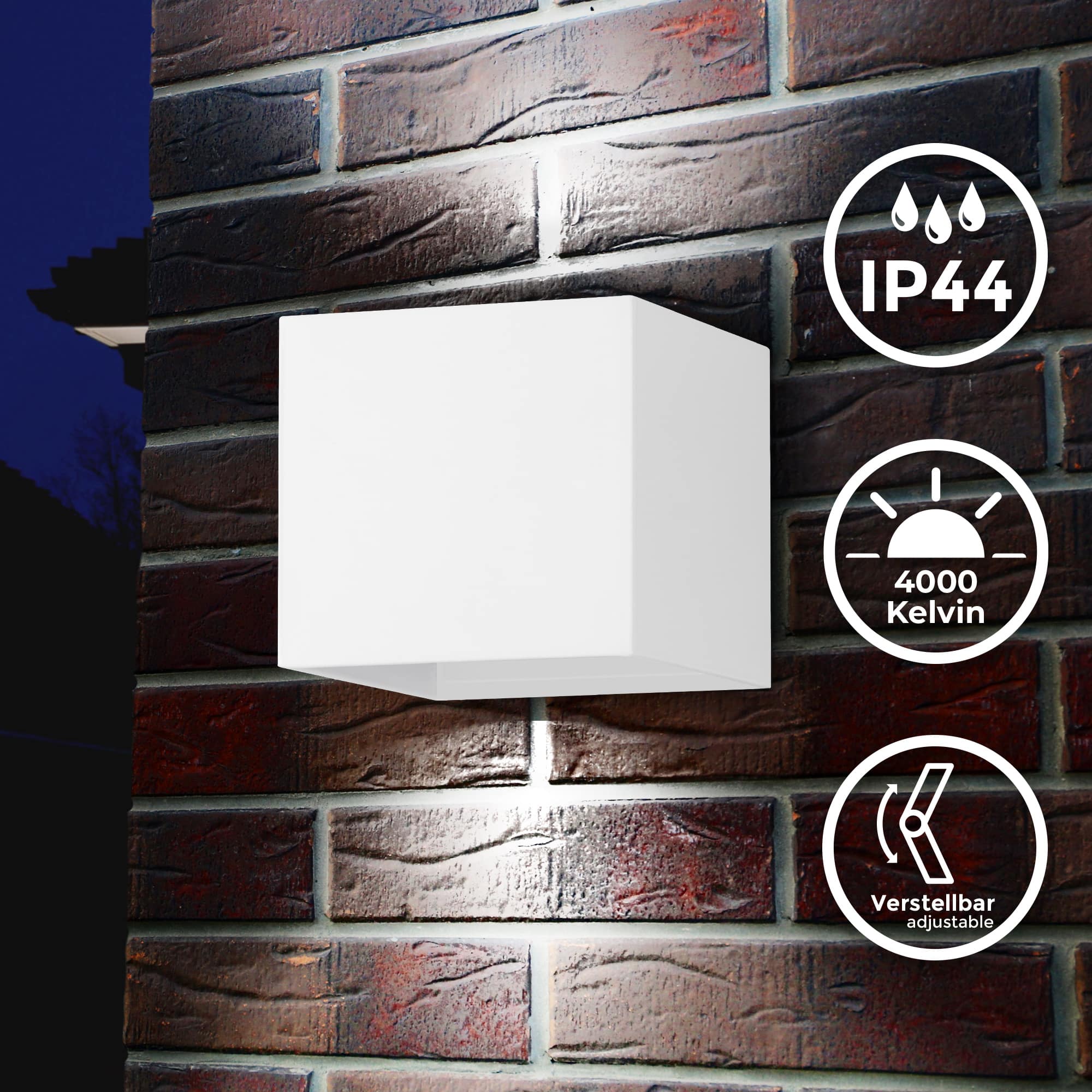 LED Wandleuchte Außen Up & Down - 11x10x10cm - Außenwandlampe eckig modern Fassade Mauer 2-flammig IP44 3W 300lm 4.000K neutralweiße Lichtfarbe I weiß - 2