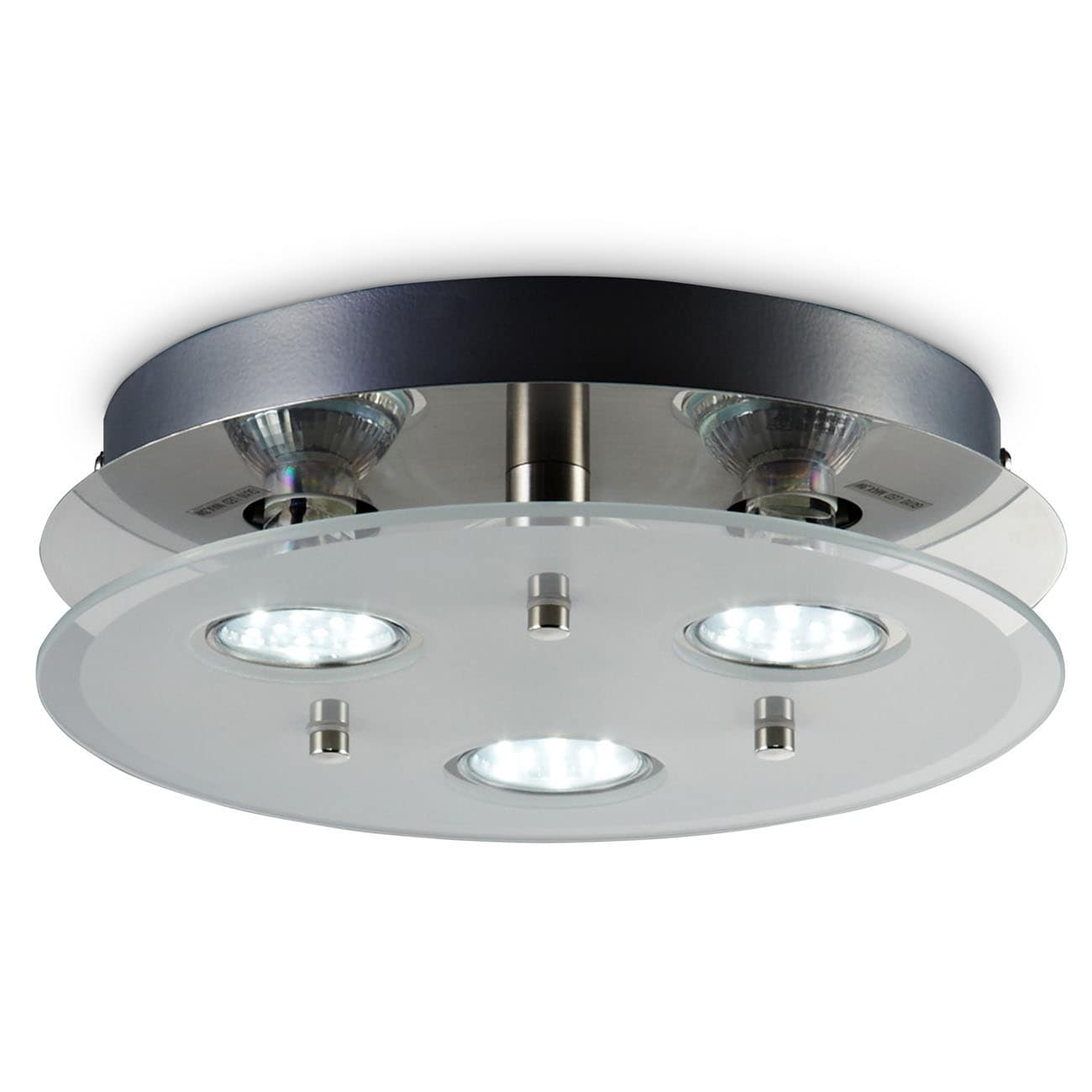 LED Deckenleuchte rund 25x7 cm - 3-flammig - moderne Deckenlampe Glas Metall GU10 9W 750lm warmweiß | Matt-Nickel - 1