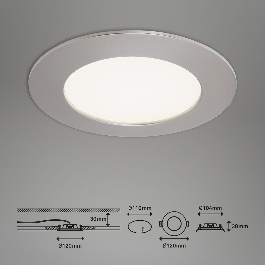 3er Set LED Einbauleuchte. Ø 12 cm. 8 W. Matt-Nickel 3