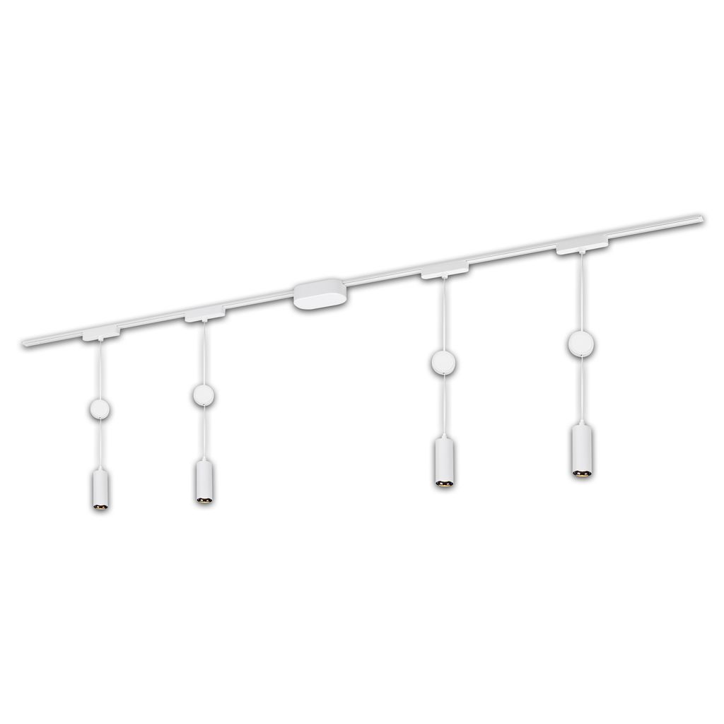 Niedervolt-Schienensystem Set 200cm - 4x LED Pendel. Höhenverstellbar. Einspeisung. Weiß 0