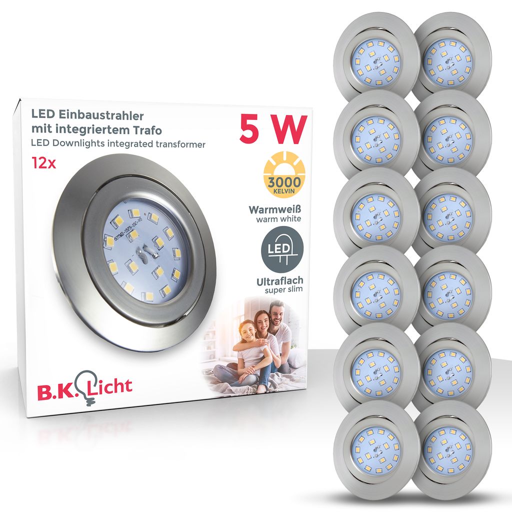 Einbauspot 6er Set 68mm Lochmaß - 230V, 4,8W, 400lm, LED, warmweiß, matt-nickel