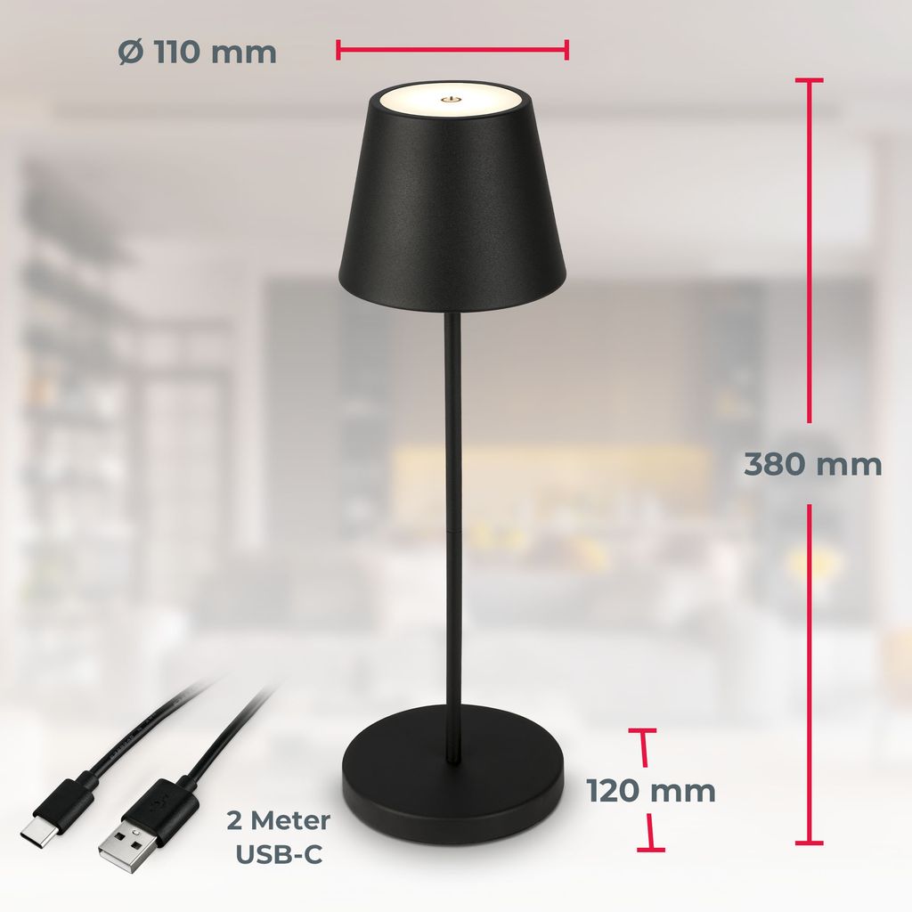 Tischlampe - 2.6W. 240lm. kabellos. led. dimmbar. warmweiß. schwarz 7