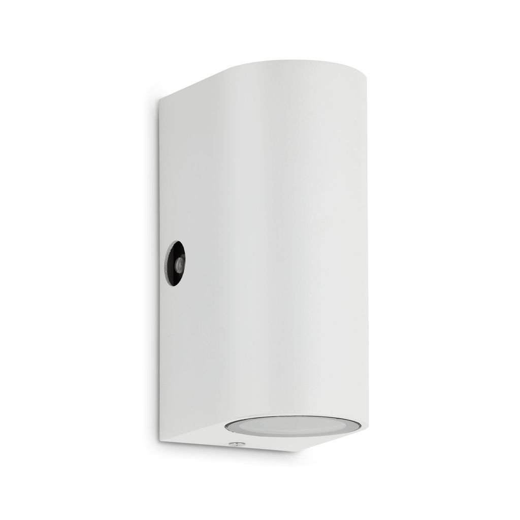 LED Außenwandleuchte mit Dämmerungssensor - 15x6.5x9cm - Wandlampe Außen Up- & Down 2-flammig GU10 5W IP44  400lm 4000K neutralweiße Lichtfarbe I weiß matt 0