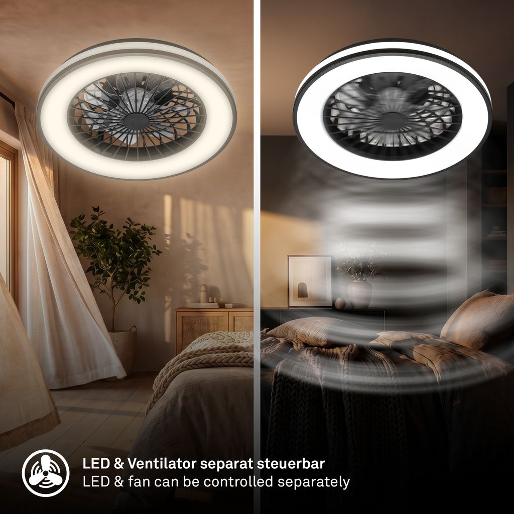 FANTUS LED Deckenleuchte mit Ventilator, 5 Geschwindigkeiten, Fernbedienung, CCT Funktion, Schwarz