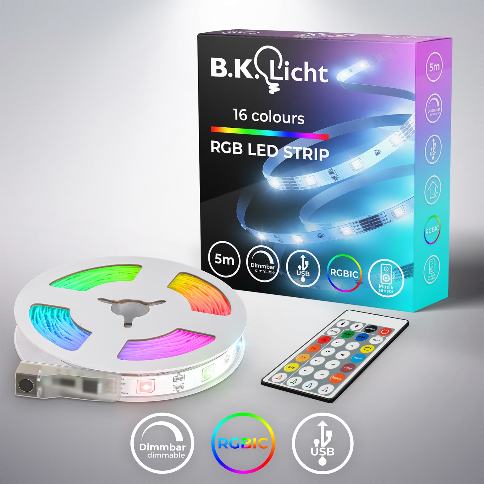 5m RGB-IC Streifen Magic Strip - 150 LEDs - USB Musiksensor selbstklebend inkl. Fernbedienung | Weiß - 3